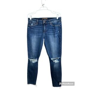 Joe’s Jeans Medium Wash Distressed Skinny Joyce Raw Hem Fringe Jeans Size 31